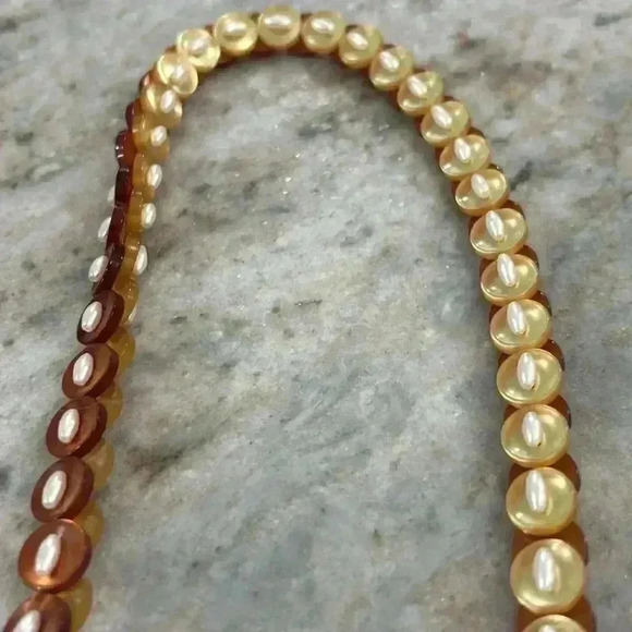 Vintage button & Pearl necklace. Cream, Brown, & White - Picture 5 of 8